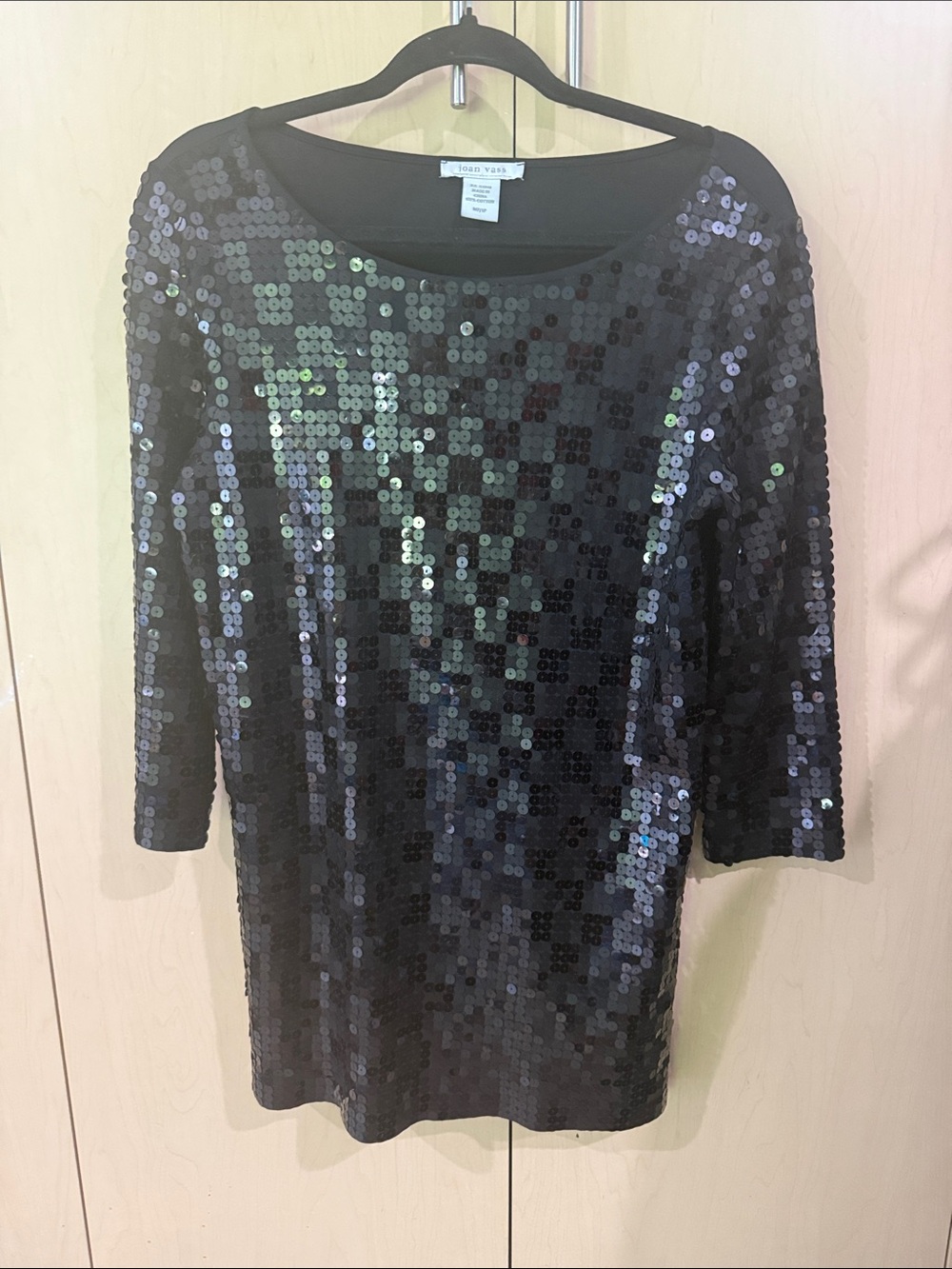 Joan Vass Black Sequin Tunic Top